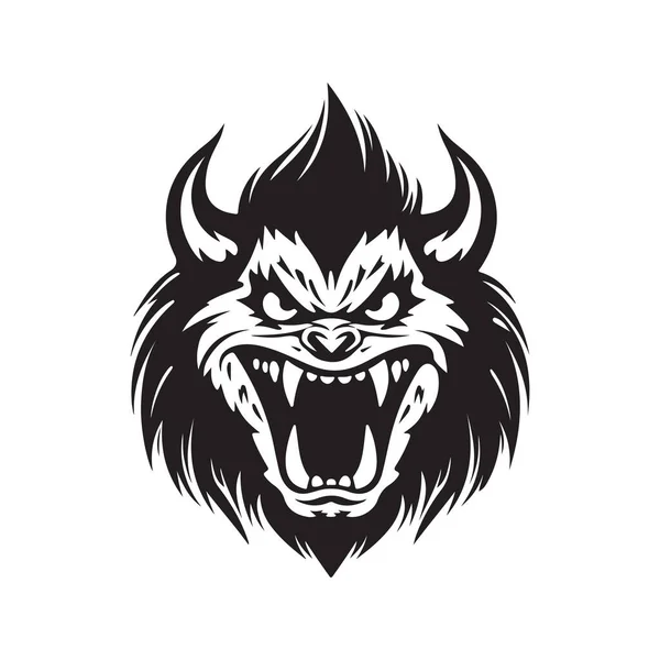 Monstruo Agresivo Logotipo Concepto Color Blanco Negro Ilustración Dibujada Mano — Archivo Imágenes Vectoriales