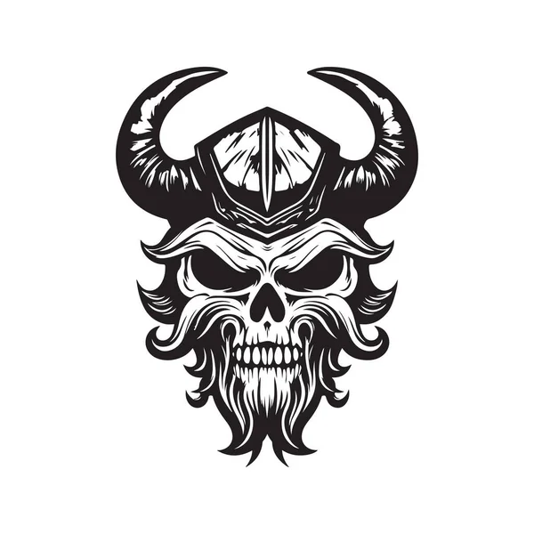 Skull Viking Logo Concept Black White Color Hand Drawn Illustration — Stock Vector
