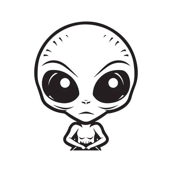 Alien Logo Concept Zwart Wit Kleur Met Hand Getekend Illustratie — Stockvector