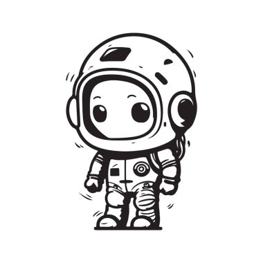 cute astronaut, logo concept black and white color, hand drawn illustration clipart