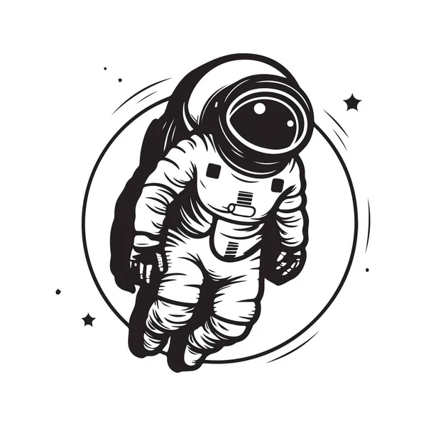 Astronaut Logo Concept Black White Color Hand Drawn Illustration — Stock Vector