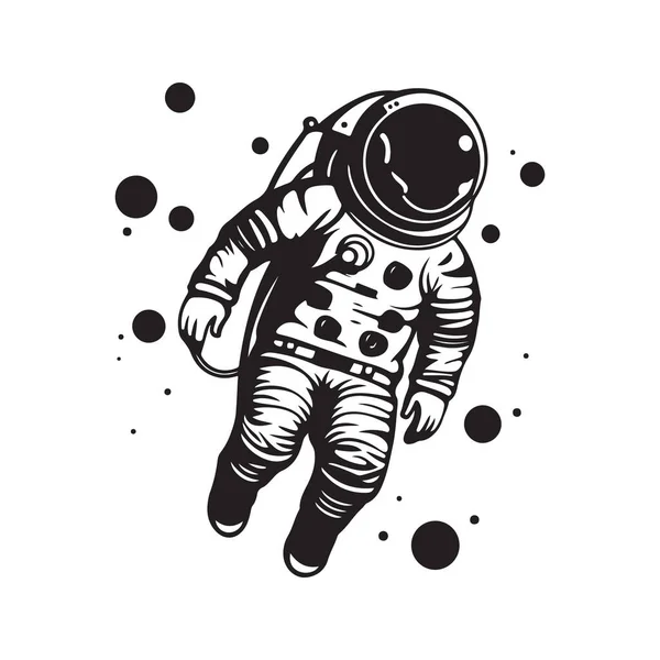 Astronauta Koncepcja Logo Czarny Biały Kolor Ręcznie Rysowane Ilustracji — Wektor stockowy