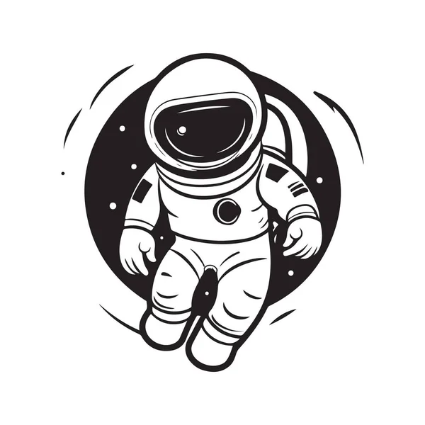 Űrhajós Logó Koncepció Fekete Fehér Színű Kézzel Rajzolt Illusztráció — Stock Vector