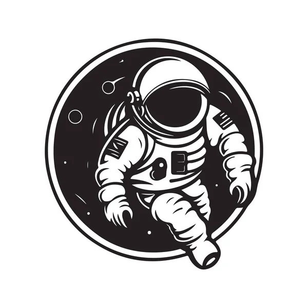 Astronauta Logotipo Conceito Preto Branco Cor Ilustração Desenhada Mão — Vetor de Stock