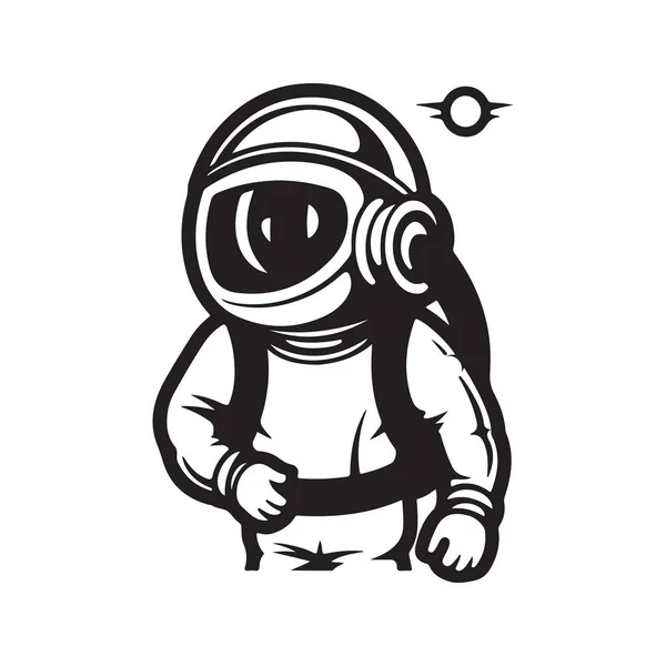 Astronaut Logokonzept Schwarz Weiß Handgezeichnete Illustration — Stockvektor