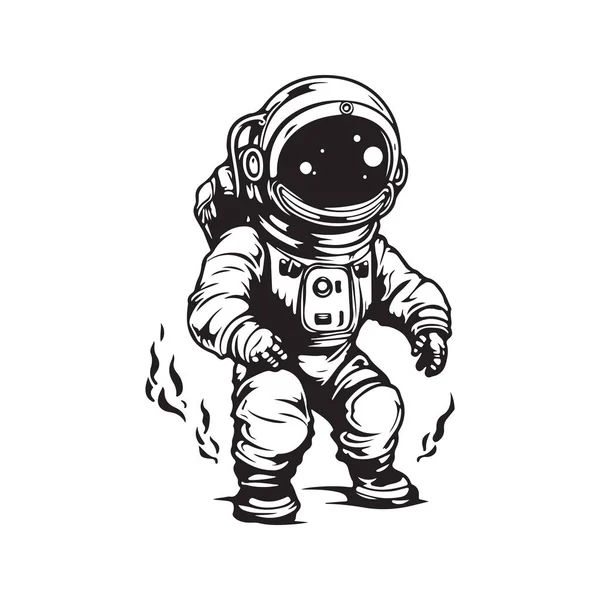 Astronaut Logo Concept Black White Color Hand Drawn Illustration — Stock Vector