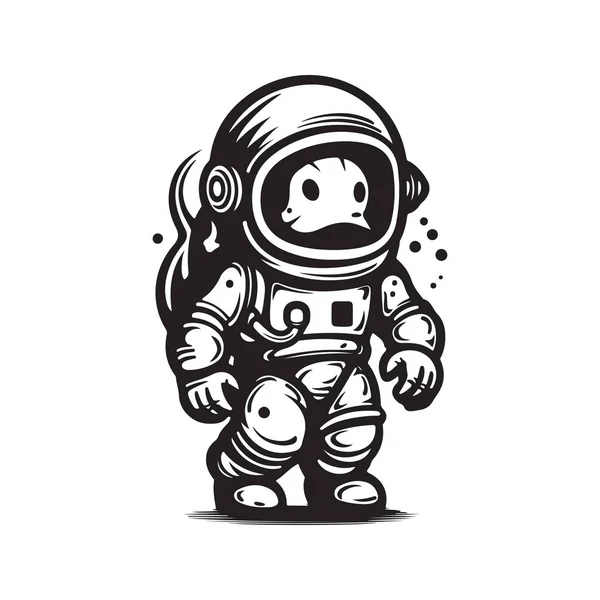 宇宙飛行士ロゴコンセプト黒と白手描きイラスト — ストックベクタ