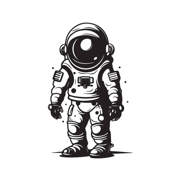 Astronaute Concept Logo Noir Blanc Illustration Dessinée Main — Image vectorielle