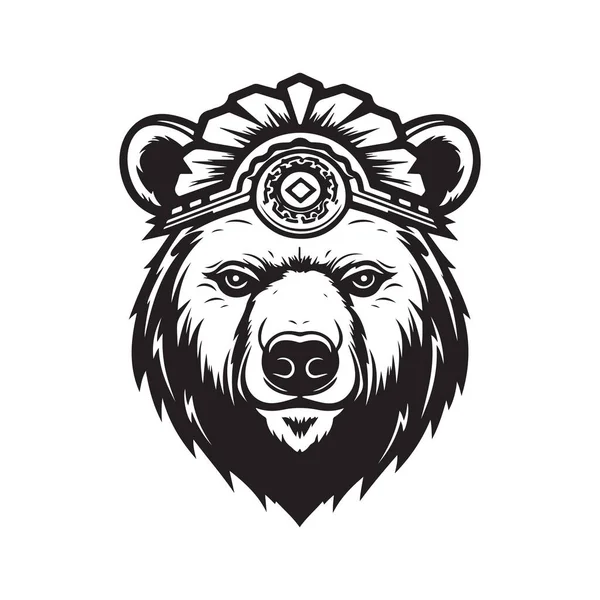 Индийский Медведь Концепция Логотипа Черный Белый Цвет Ручной Рисунок Иллюстрации — стоковый вектор