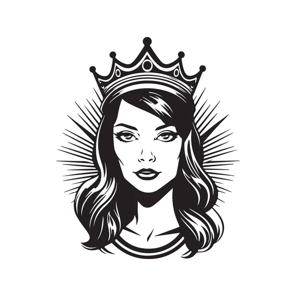 Belle Fille Portant Couronne Concept Logo Couleur Noir Blanc Illustration — Image vectorielle