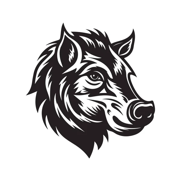 Boar Logo Concept Black White Color Hand Drawn Illustration — Stock Vector