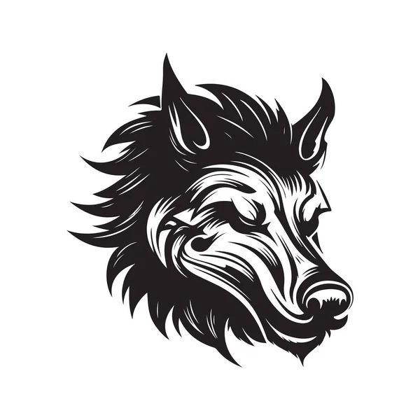 Sanglier Concept Logo Noir Blanc Illustration Dessinée Main — Image vectorielle