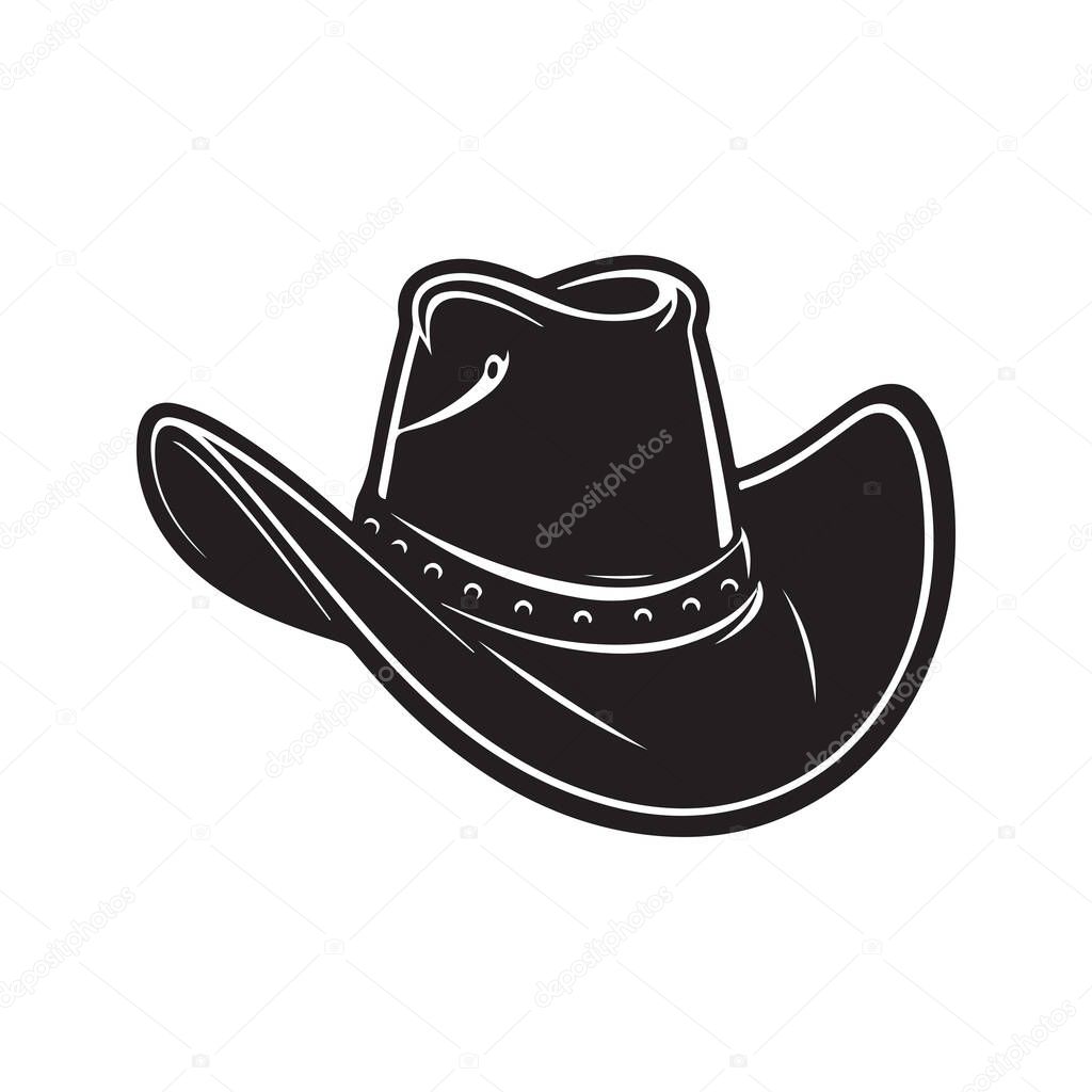 Cowboy hat, logo concept black and white color, hand drawn illustration