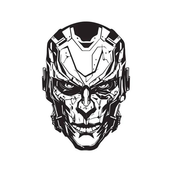 Cyborg Logo Concept Colore Bianco Nero Illustrazione Disegnata Mano — Vettoriale Stock