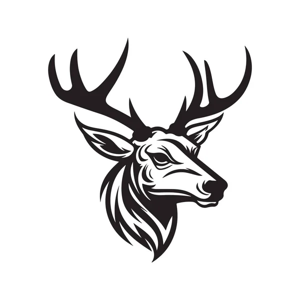 Cervo Logo Concetto Colore Bianco Nero Illustrazione Disegnata Mano — Vettoriale Stock