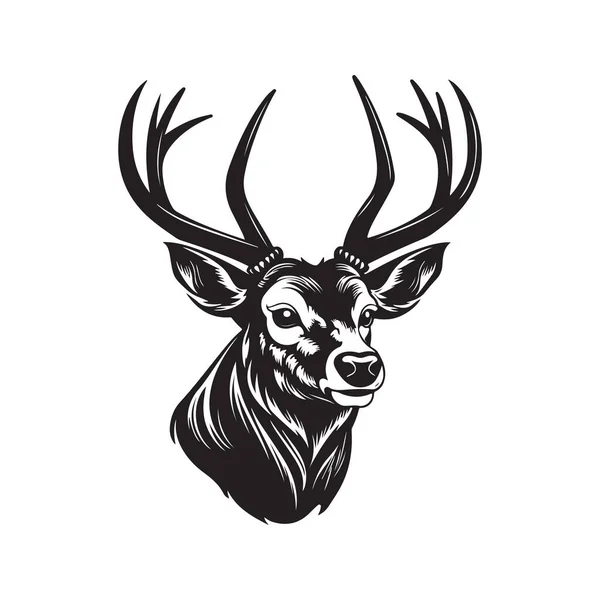 Cerf Logo Concept Noir Blanc Illustration Dessinée Main — Image vectorielle