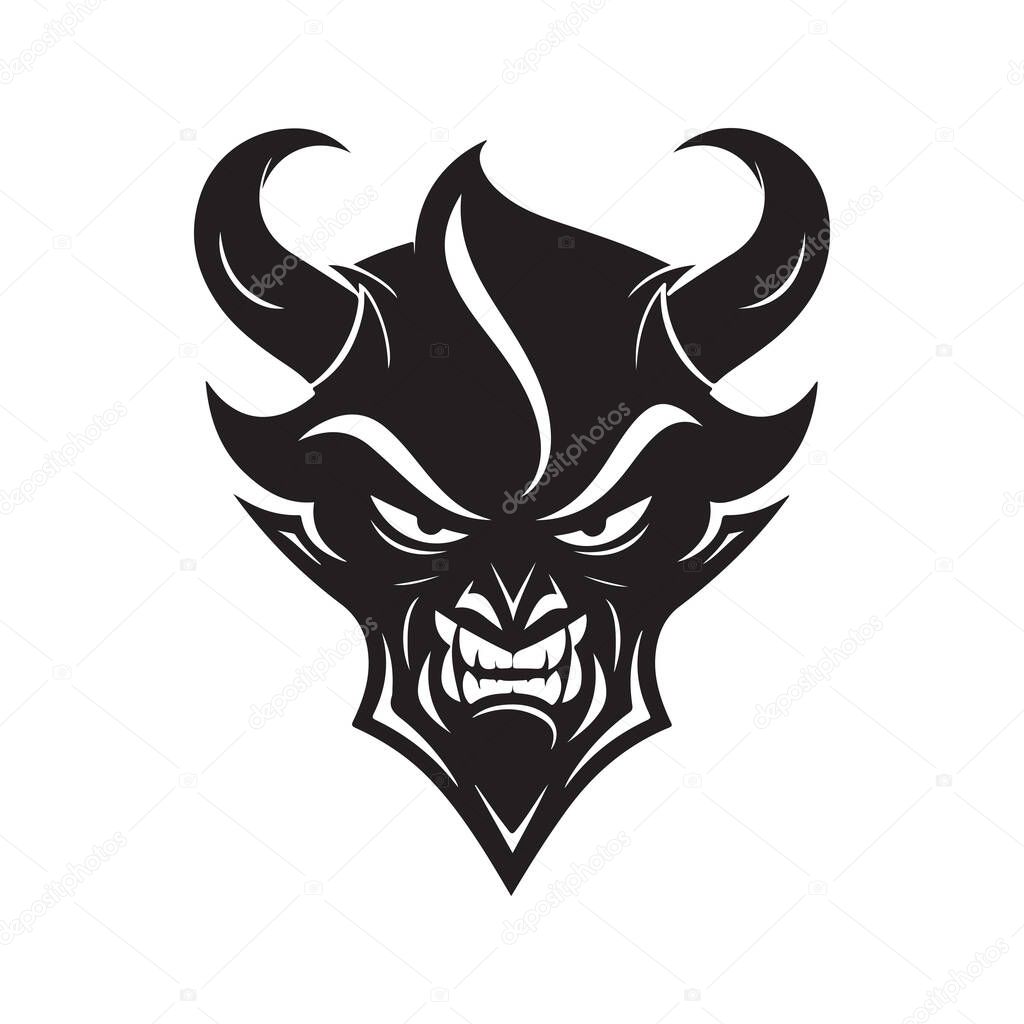 Devil, logo concept black and white color, hand drawn illustration
