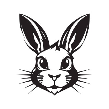 Tavşan, logo konsepti siyah beyaz renk, el çizimi illüstrasyon