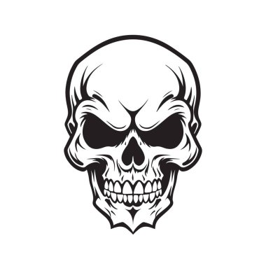 deşici kafatası, logo konsepti siyah beyaz renk, el çizimi illüstrasyon