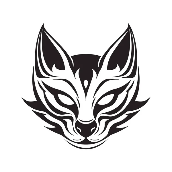 Japanese Kitsune Mask Logo Concept Black White Color Hand Drawn — Stock Vector
