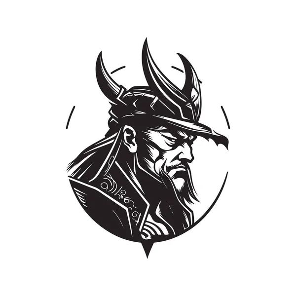 Japanischer Samurai Krieger Logo Konzept Schwarz Weiß Handgezeichnete Illustration — Stockvektor