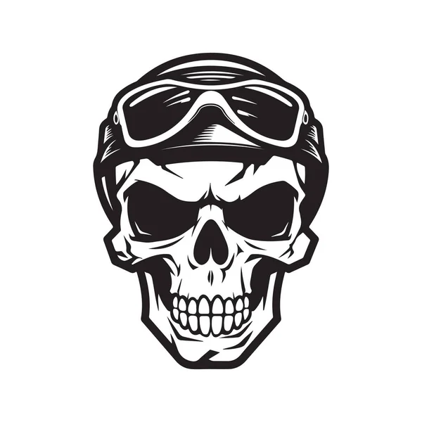 Wojskowy Czaszka Logo Pojęcie Czarny Biały Kolor Ręcznie Rysowane Ilustracja — Wektor stockowy