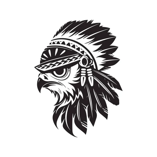 Búho Con Accesorios Indios Jefe Concepto Logotipo Color Blanco Negro — Archivo Imágenes Vectoriales