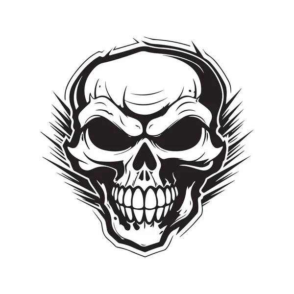 Cráneo Del Destripador Logotipo Concepto Color Blanco Negro Ilustración Dibujada — Vector de stock