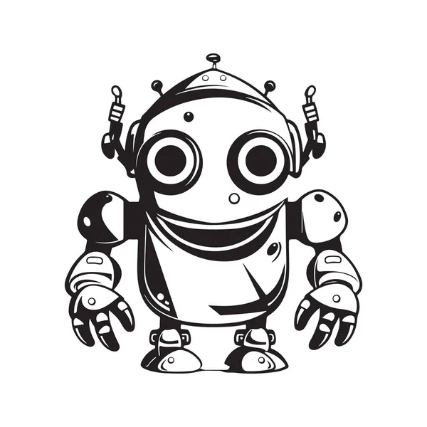 Robot Logo Concept Zwart Wit Kleur Met Hand Getekend Illustratie — Stockvector
