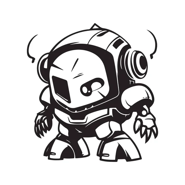 Robot Logo Concept Noir Blanc Illustration Dessinée Main — Image vectorielle