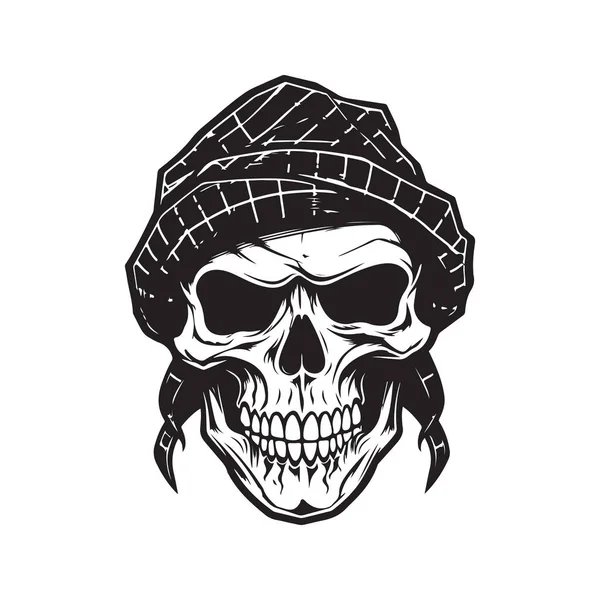 Lebka Nošení Šátek Logo Koncept Černá Bílá Barva Ručně Kreslené — Stockový vektor