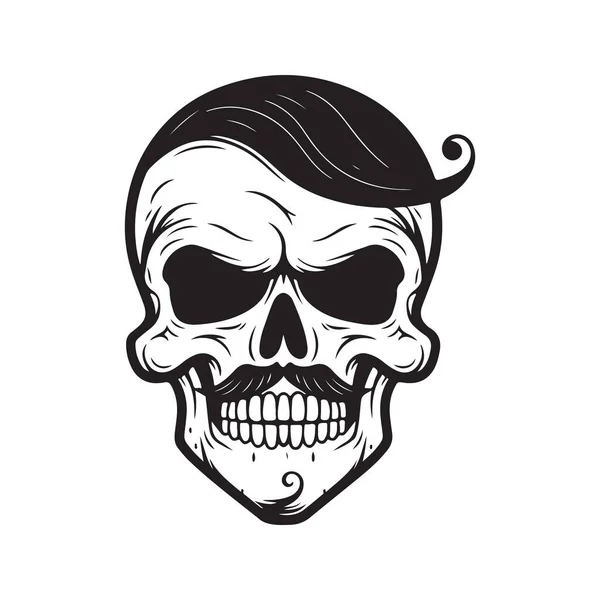 Череп Усами Концепция Логотипа Черно Белый Цвет Ручная Иллюстрация — стоковый вектор