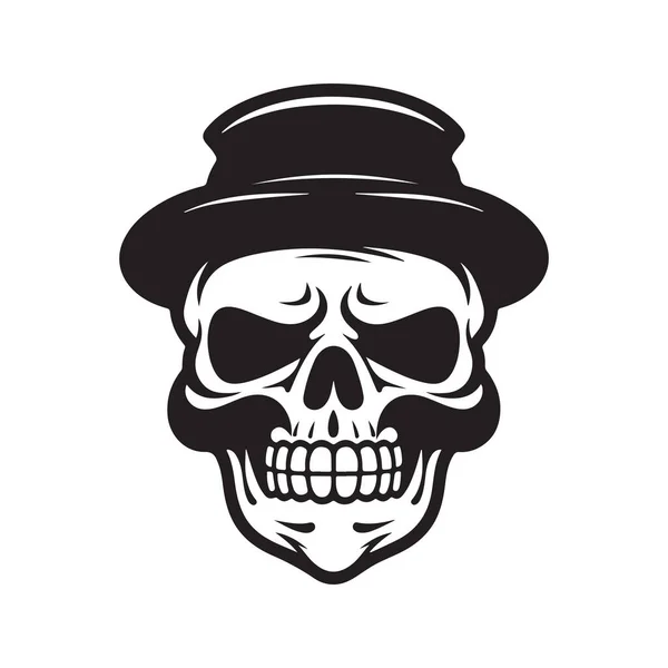 Skull Moustache Logo Concept Black White Color Hand Drawn Illustration — Stock Vector