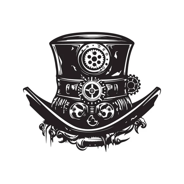 Sombrero Steampunk Logotipo Concepto Color Blanco Negro Ilustración Dibujada Mano — Archivo Imágenes Vectoriales