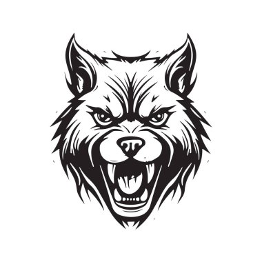 Kızgın köpek, klasik logo konsepti siyah beyaz renk, el çizimi illüstrasyon