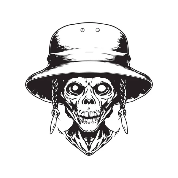 Αλλοδαπός Κεφάλι Κουβά Καπέλο Vintage Λογότυπο Έννοια Μαύρο Και Άσπρο — Διανυσματικό Αρχείο