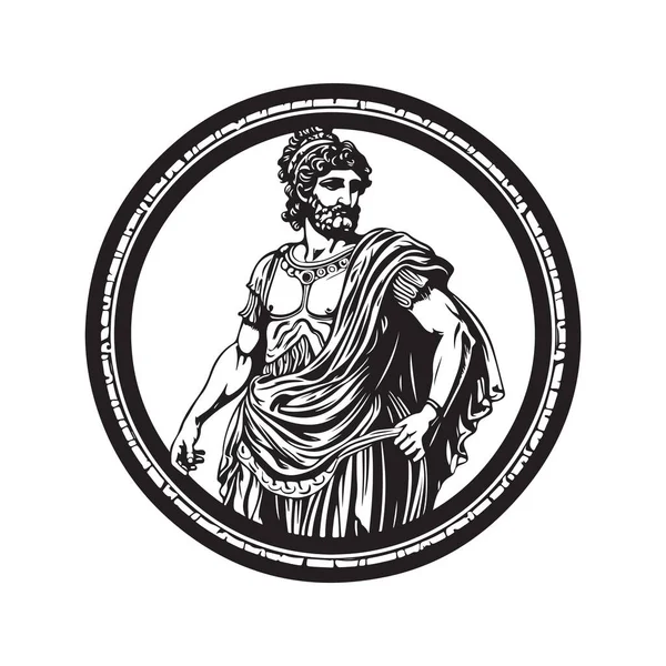 Antik Yunan Figürü Klasik Logo Konsepti Siyah Beyaz Renk Çizimi — Stok Vektör