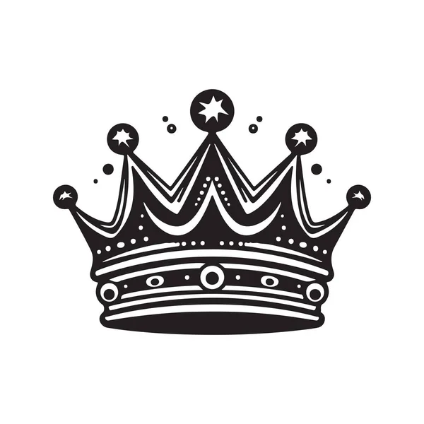 Krone Vintage Logo Konzept Schwarz Weiß Handgezeichnete Illustration — Stockvektor