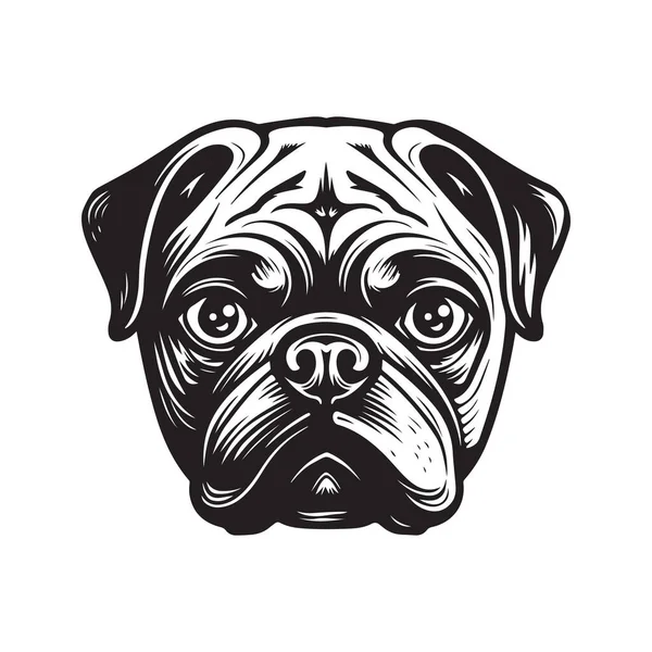 Pug Conceito Logotipo Vintage Cor Preto Branco Ilustração Desenhada Mão — Vetor de Stock