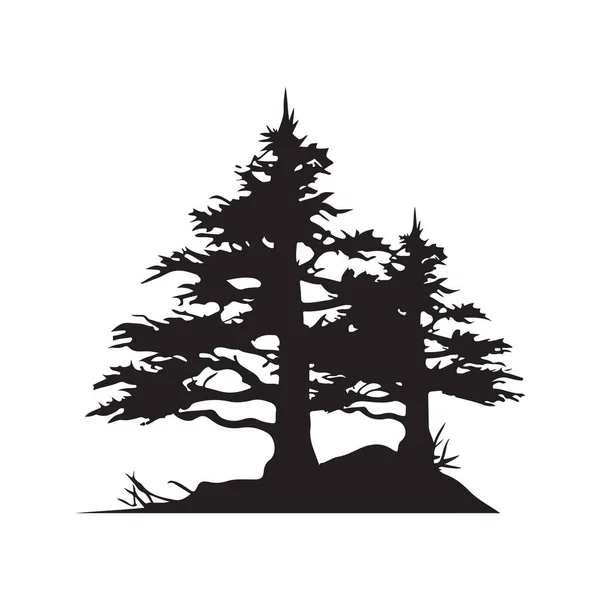 Árvore Pinho Conceito Logotipo Vintage Cor Preto Branco Ilustração Desenhada — Vetor de Stock