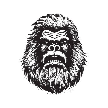 Yeti, klasik logo konsepti siyah beyaz, el çizimi illüstrasyon