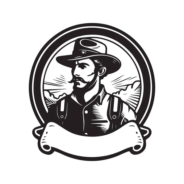 Explorador Conceito Logotipo Vintage Cor Preto Branco Ilustração Desenhada Mão — Vetor de Stock
