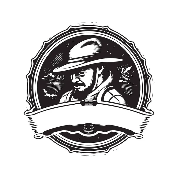 Explorer Vintage Logo Konzept Schwarz Weiße Farbe Handgezeichnete Illustration — Stockvektor