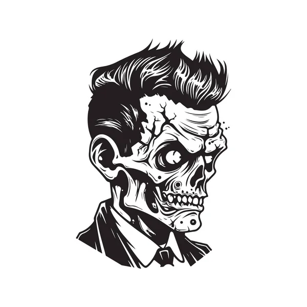 Zombie Vintage Logo Koncepcji Czarno Biały Kolor Ręcznie Rysowane Ilustracji — Wektor stockowy