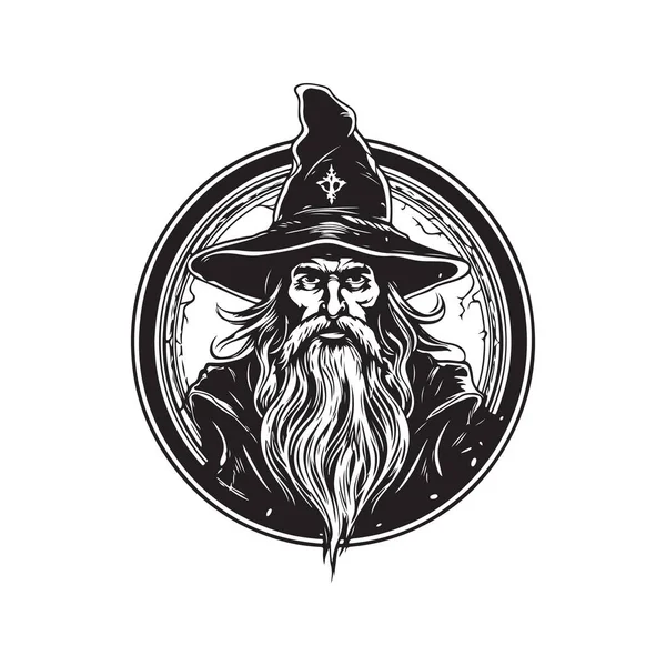 Büyücü Büyücü Klasik Logo Konsepti Siyah Beyaz Renk Çizimi Illüstrasyon — Stok Vektör