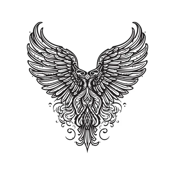 Ala Angelica Logo Vintage Concetto Colore Bianco Nero Illustrazione Disegnata — Vettoriale Stock