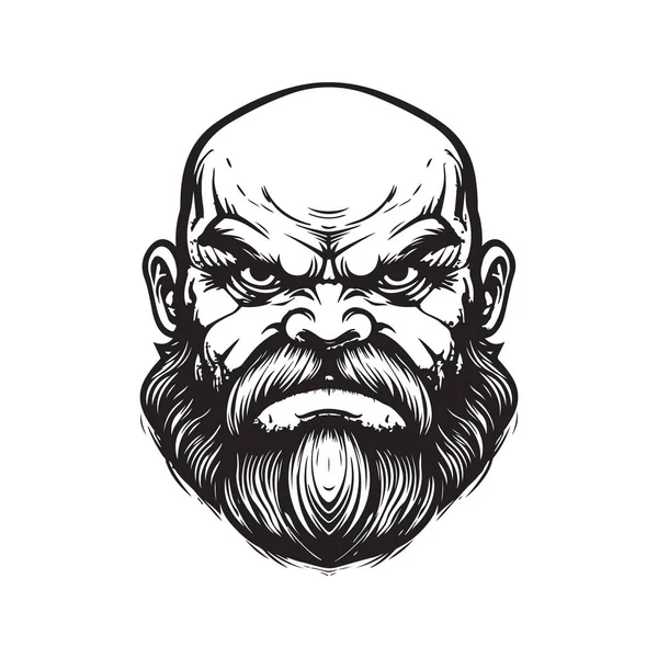 怒りの巨人ヴィンテージロゴのコンセプト黒と白手描きイラスト — ストックベクタ