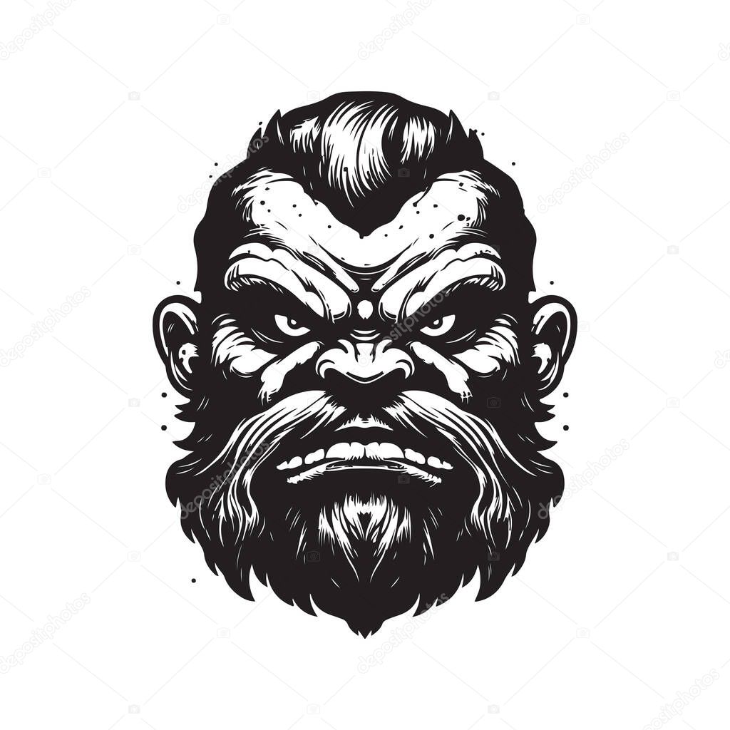 Angry giant, vintage logo concept black and white color, hand drawn illustration