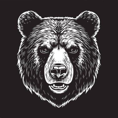 Ayı, klasik logo konsepti siyah beyaz renk, el çizimi illüstrasyon