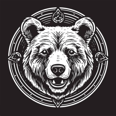 Ayı, klasik logo konsepti siyah beyaz renk, el çizimi illüstrasyon